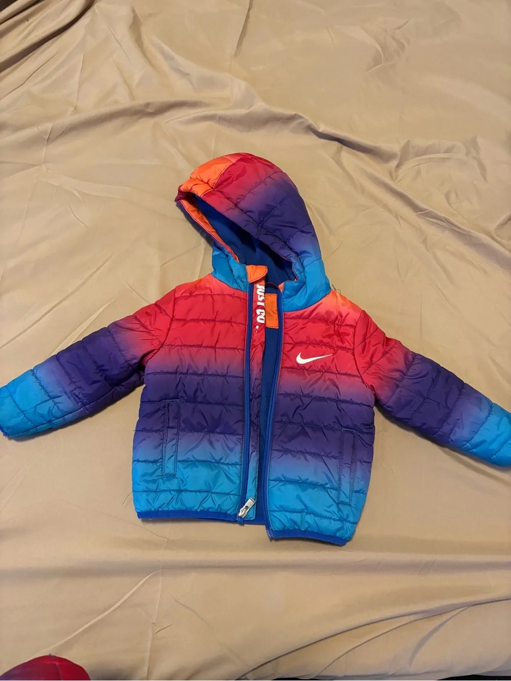 Nike Kids Hooded Puffer Jacket - Blue with Orange & Pink Gradient